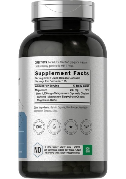 High Magnesium(Magnezyum) Glycinate(Glisinat) With Chelated Minerals 1330MG 250 Caps