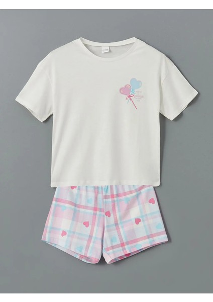 Lcw Kids ekru Bisiklet Yaka Kız Çocuk Şortlu Pijama Takımı