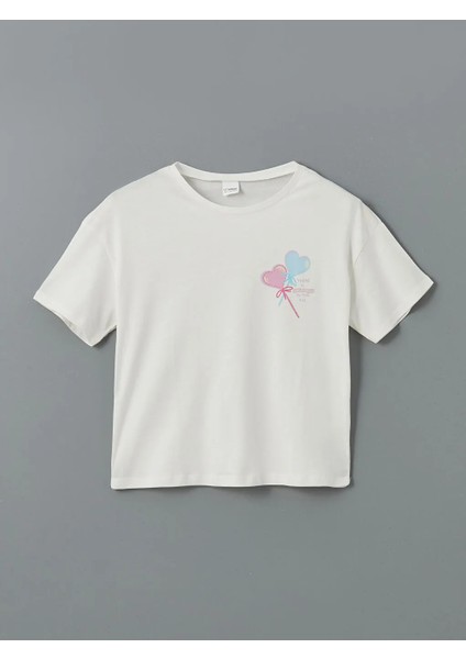 Lcw Kids ekru Bisiklet Yaka Kız Çocuk Şortlu Pijama Takımı