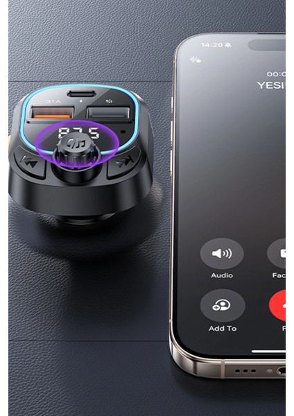 Bluetooth Araç Kiti Araç Fm Transmitter Pd Hızlı Şarj Cihazı Bluetooth 5.3 Işıklı LED Ekran USB Type-C Sd Tf Kart Flash Okuyucu Çakmaklık