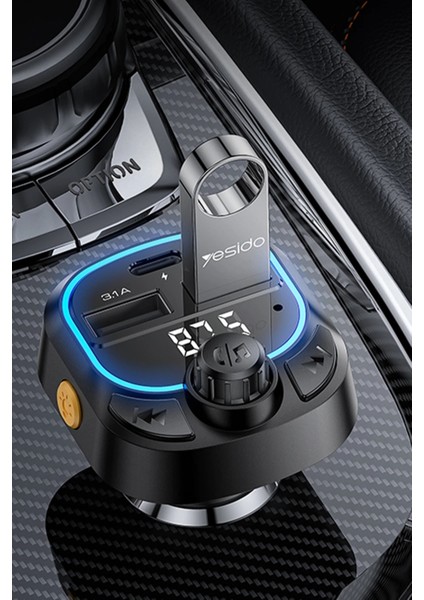 Bluetooth Araç Kiti Araç Fm Transmitter Pd Hızlı Şarj Cihazı Bluetooth 5.3 Işıklı LED Ekran USB Type-C Sd Tf Kart Flash Okuyucu Çakmaklık