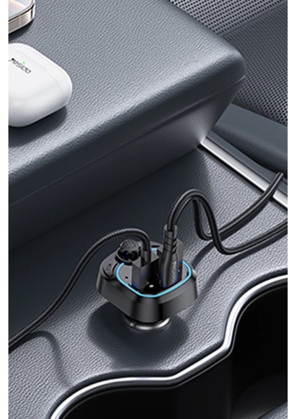 Bluetooth Araç Kiti Araç Fm Transmitter Pd Hızlı Şarj Cihazı Bluetooth 5.3 Işıklı LED Ekran USB Type-C Sd Tf Kart Flash Okuyucu Çakmaklık