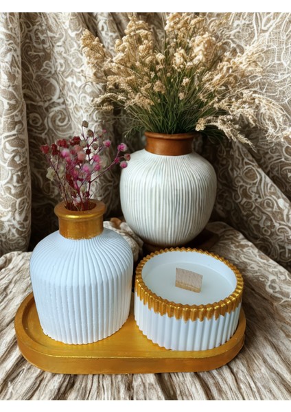 Crafts Tasarım 3 Lü Dekoratif Mum Seti Çift Renk