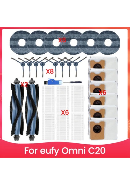 Eufy Omni C20 Robot Temizleyici Için Yedek Aksesuarlar Ana Yan Fırçalar Hepa Filtreler Paspas Pedleri Toz Torbaları (Yurt Dışından)