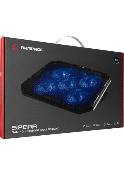 AD-RC15 SPEAR Siyah 5 Fan 2 USB RGB Işıklı 15-17 Notebook Soğutucu Stand