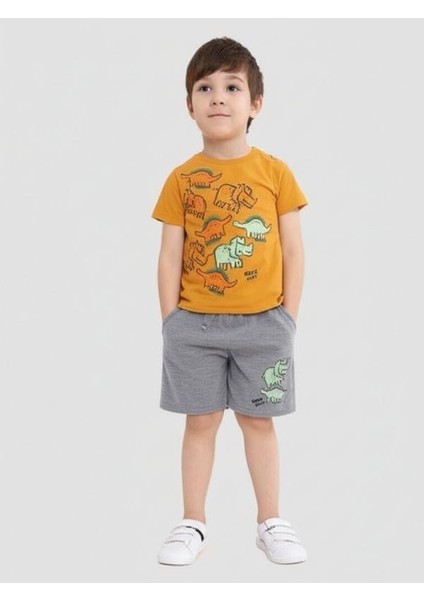 Erkek Bebek Hayvan Baskılı Şortlu Takım