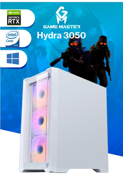 Game Master Hydra 3050 Intel I3-12100F Cpu 16GB Ddr4 Ram 512GB M.2 SSD RTX3050 Beyaz Gaming Pc