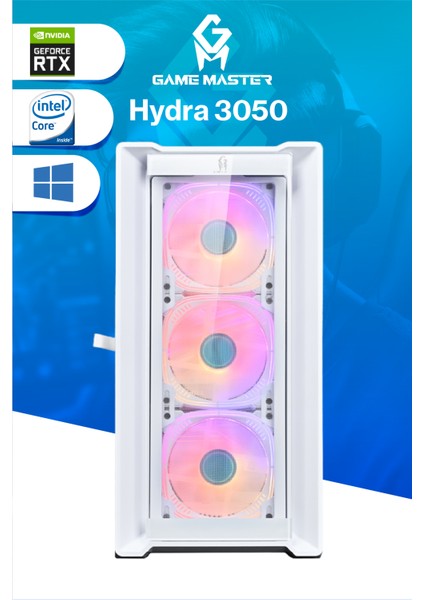 Game Master Hydra 3050 Intel I3-12100F Cpu 16GB Ddr4 Ram 512GB M.2 SSD RTX3050 Beyaz Gaming Pc