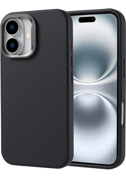 Apple iPhone 16 Kılıf M-Safe Şarj Özellikli Karbon Fiber Görünümlü Zore Troy Kapak