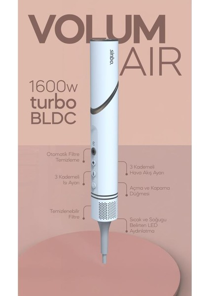 SHD-1720 - Volumair 5 In 1 Katlanabilir Air Saç Kurutma ve Şekillendirme Sistemi Beyaz