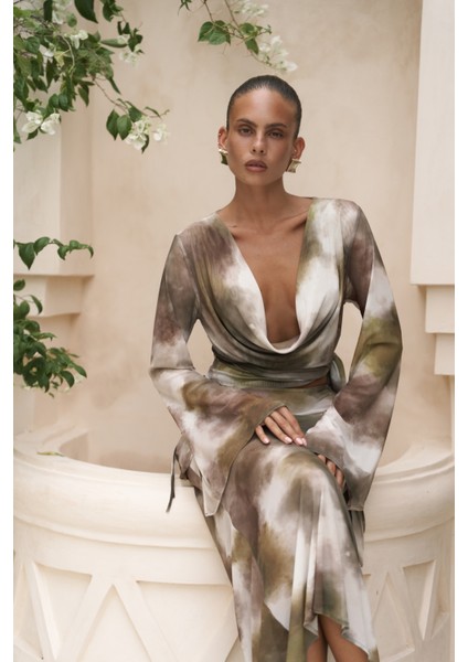 Pnaisyonist Uzun Kol Yeşil Crop Etek Takım