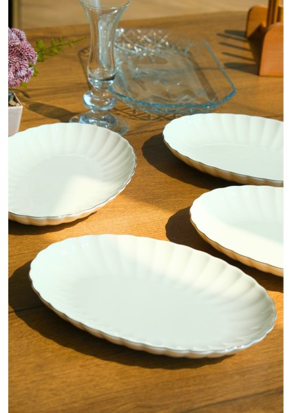 Bone Luz Platin File Kayık Tabak 24X17CM BNLZF24KY220 4 Lü