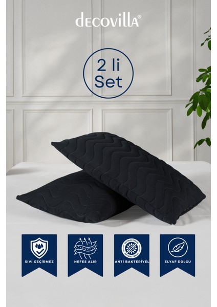 Micro Kapitone Yastık Alezi Sıvı Geçirmez 2 Li Set Yastık Koruyucu 50X70