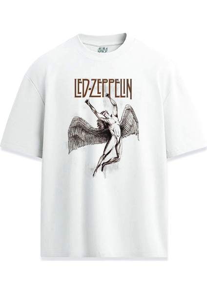 Rock Müzik Grup LED Zeppelin Melek Baskılı Unisex Oversize Tişört