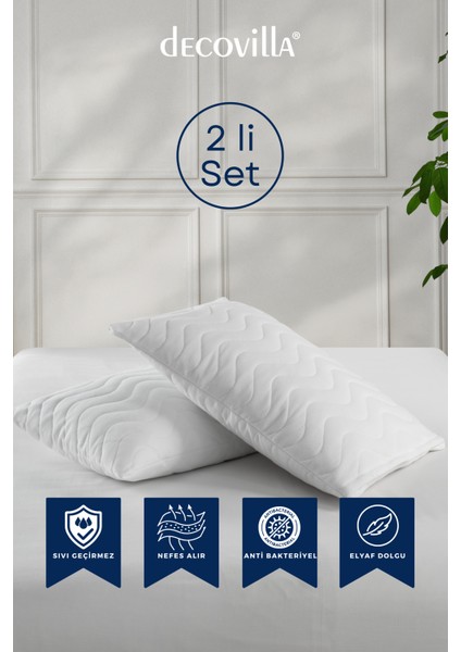 Micro Kapitone Yastık Alezi Sıvı Geçirmez 2 Li Set Yastık Koruyucu 50X70