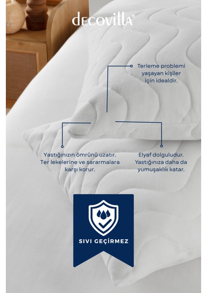 Micro Kapitone Yastık Alezi Sıvı Geçirmez 2 Li Set Yastık Koruyucu 50X70