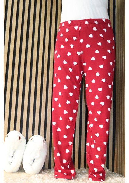 Kalpli Kırmızı Bel Detaylı Lastikli Pijama Altı