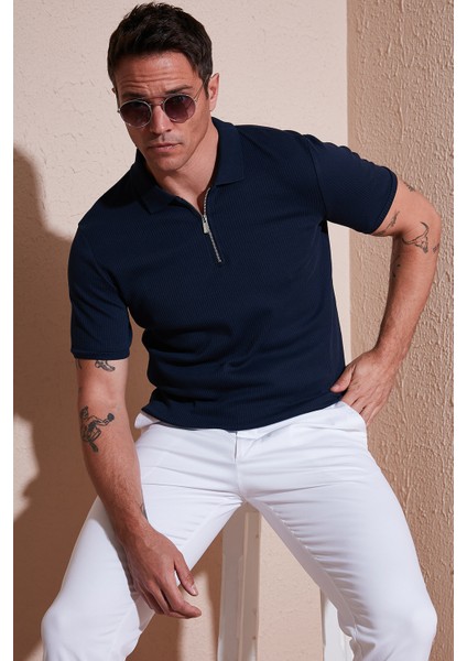Pamuklu Regular Fit Fermuarlı Polo Yaka T Shirt Erkek Polo Yaka T Shirt 5902738
