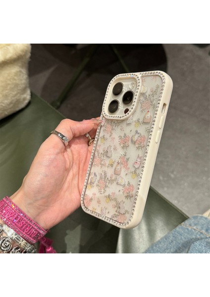 iPhone 15 Pro Uyumlu Kılıf Taşlı ve Simli Sevimli Çiçek Glitter Elmas Desenli Epoksi Telefon Kılıfı modelleri