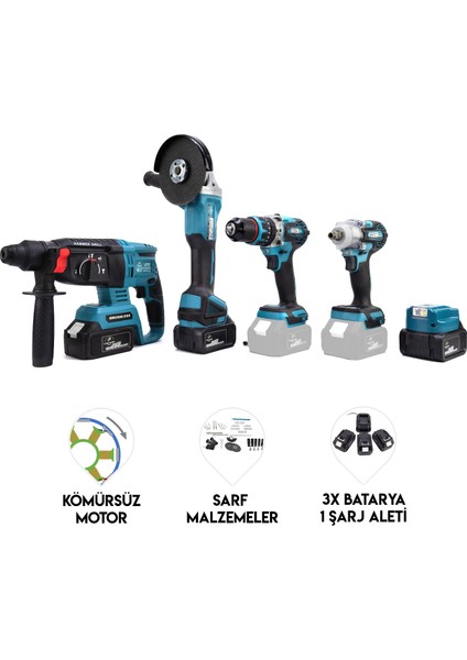 Chelikbei Beşli Set MK350 (Power Bank LED 13MM Ç.mandren+S.sıkma+Ş.spral+Ş.hilti)