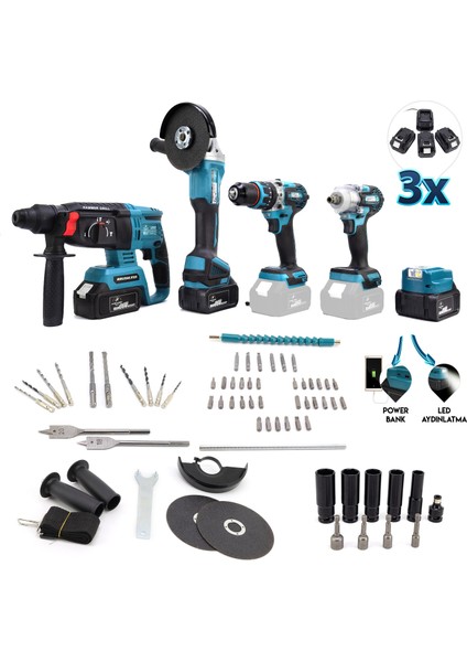 Chelikbei Beşli Set MK350 (Power Bank LED 13MM Ç.mandren+S.sıkma+Ş.spral+Ş.hilti) modelleri