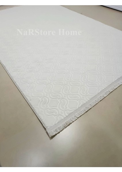 Elit Krem Saçaklı Kabartmalı Yıkanabilir Kaymaz Taban Kesme Yolluk Halı fiyatları