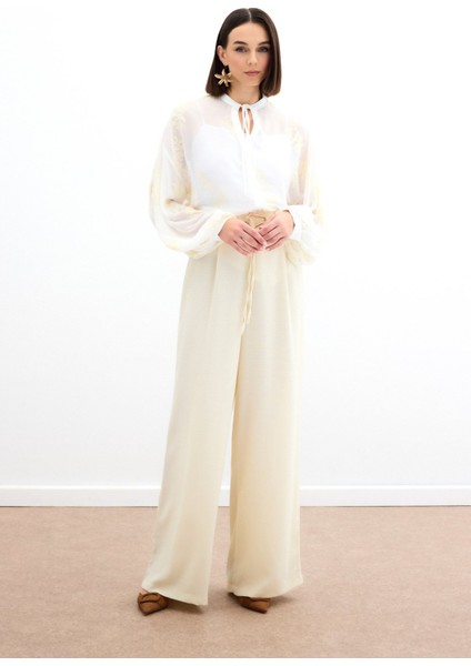 Nakışlı Şifon Gömlek - Krem fiyatları