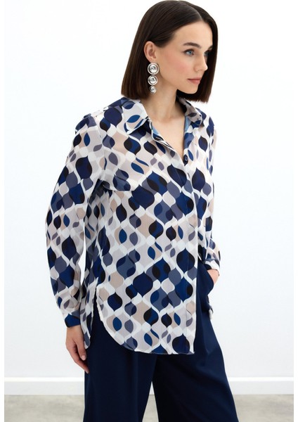 Desenli Klasik Gömlek - Lacivert