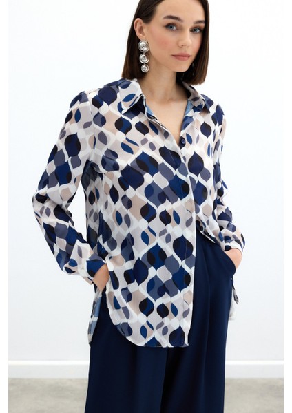 Desenli Klasik Gömlek - Lacivert fiyatları