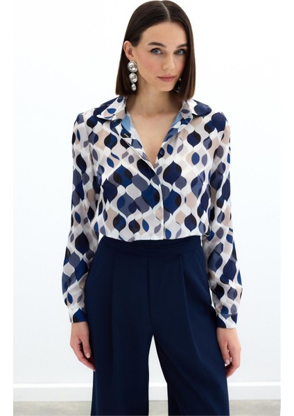 Desenli Klasik Gömlek - Lacivert modelleri