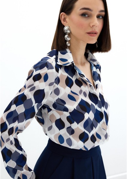 Desenli Klasik Gömlek - Lacivert indirimleri