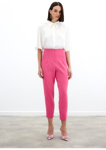 Yüksek Bel Pensli Pantolon - Fuşya