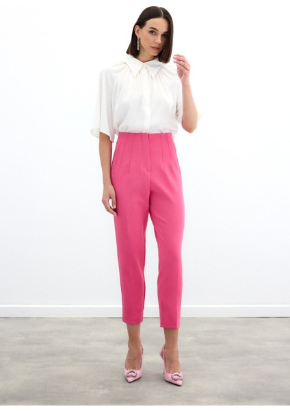Yüksek Bel Pensli Pantolon - Fuşya modelleri