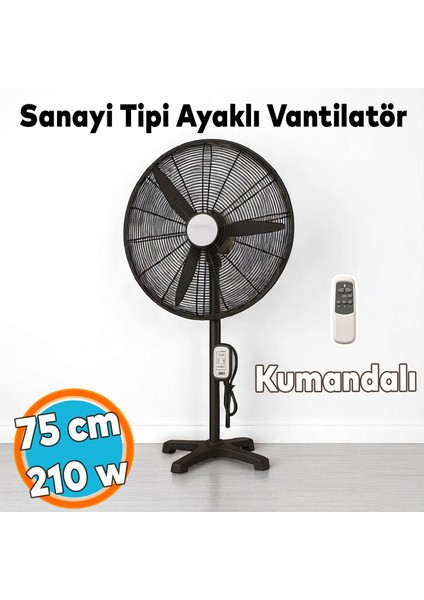Sanayi Tipi Ayaklı Kumandalı Vantilatör 75 cm 210W Sessiz Geniş Alanlara Uygun Endüstriyel Güçlü Fan