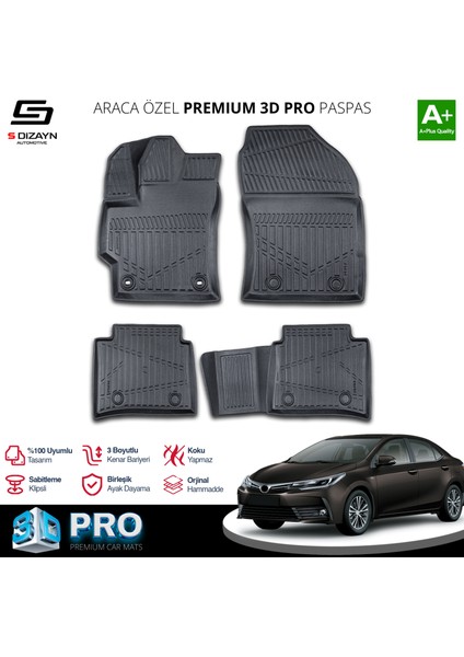 Toyota Corolla 3D Pro Havuzlu Paspas 2019 Üzeri A+ Kalite