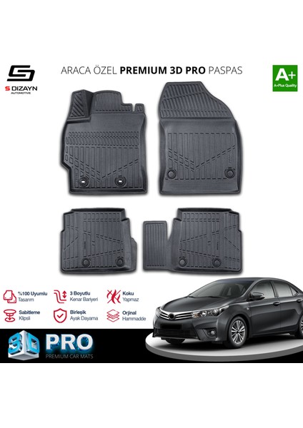 Toyota Corolla 3D Pro Havuzlu Paspas 2013-2018 A+ Kalite