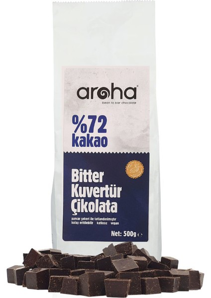 %72 Kakao Bitter Kuvertür Çikolata - 500 g