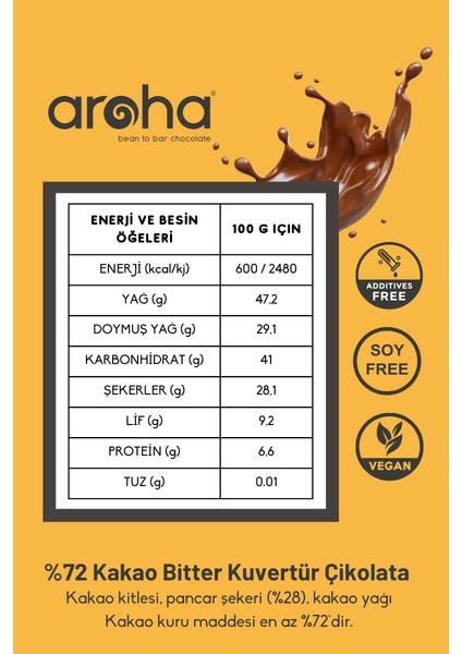 %72 Kakao Bitter Kuvertür Çikolata - 500 g fırsatları