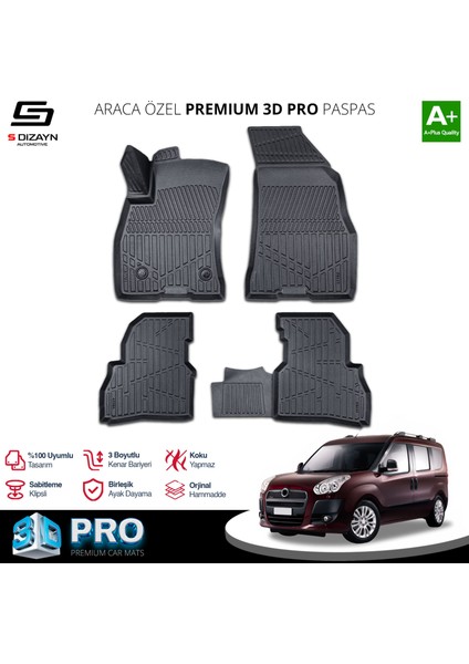Fiat Doblo Geniş Aile 3D Pro Havuzlu Paspas 2010-2022 A+ Kalite