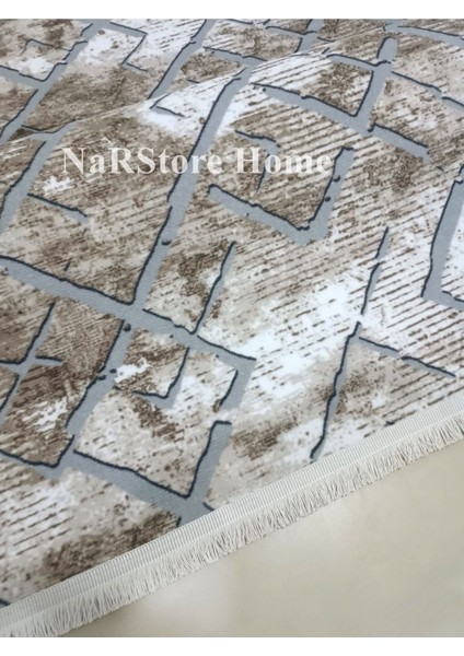 Kahve Gri Saçaklı Kaymaz Taban Yıkanabilir Kesme Yolluk Salon Mutfak Oturma Odası Halı