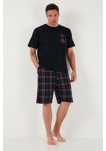 Kareli Regular Fit Pamuklu Bisiklet Yaka Kısa Kollu Şortlu Pijama Takımı Erkek Pijama Takımı 6572020