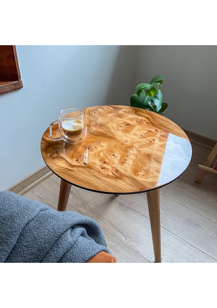 Doğal Kök Kaplama Yuvarlak Sehpa 50CM - Parlak Cilalı Yan Sehpa fiyatları