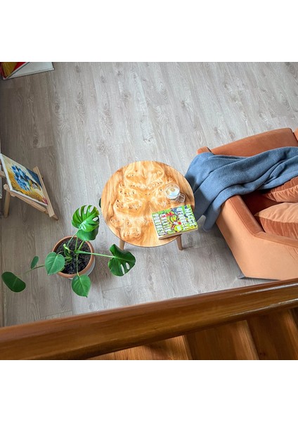 Doğal Kök Kaplama Yuvarlak Sehpa 50CM - Parlak Cilalı Yan Sehpa fırsatları
