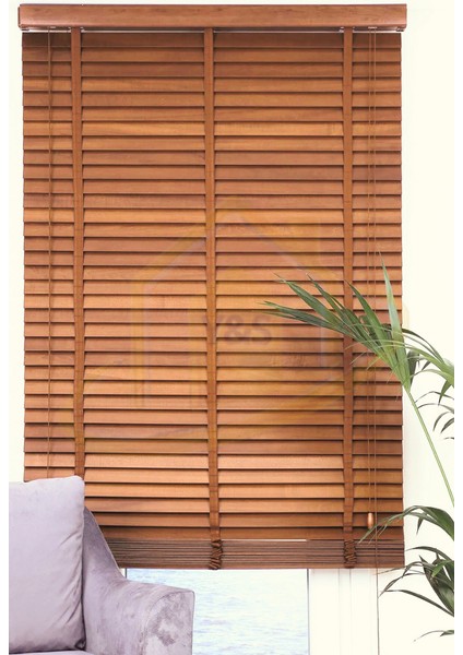 Wooden Blinds %100 Doğal Ahşap Jaluzi Perde 50MM,ALÜMINYUM Kasalı Yüksek Kaliteli - Tarçın Kahvesi