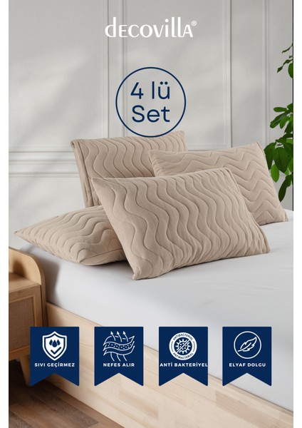 Micro Kapitone Yastık Alezi Sıvı Geçirmez 4 Lü Set Yastık Koruyucu 50X70