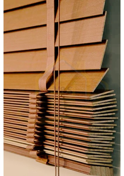 Wooden Blinds %100 Doğal Ahşap Jaluzi Perde 50MM,ALÜMINYUM Kasalı Yüksek Kaliteli - Tarçın Kahvesi