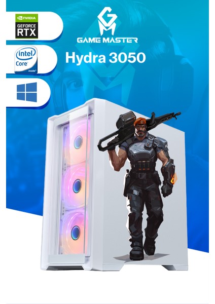 Game Master Hydra 3050 Intel I3-12100F Cpu 32GB Ddr4 Ram 512GB M.2 SSD RTX3050 Beyaz Gaming Pc