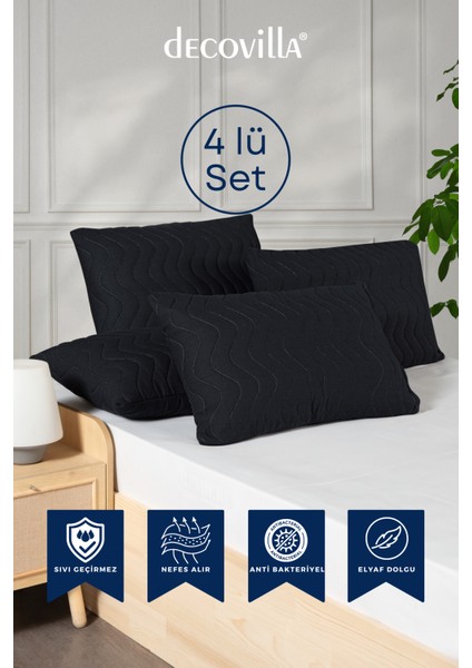 Micro Kapitone Yastık Alezi Sıvı Geçirmez 4 Lü Set Yastık Koruyucu 50X70