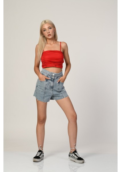 Yüksek Bel Şort - Denim Denim - 28