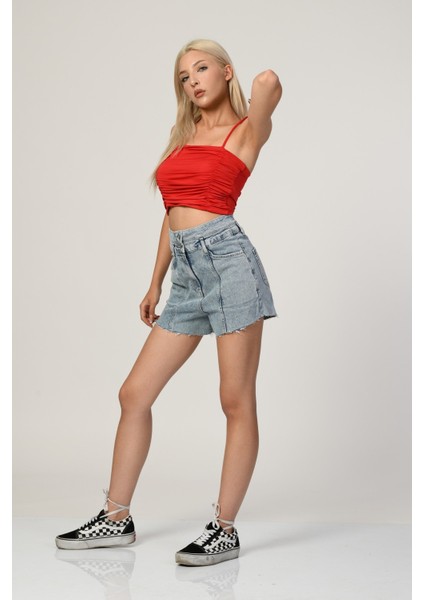 Yüksek Bel Şort - Denim Denim - 28